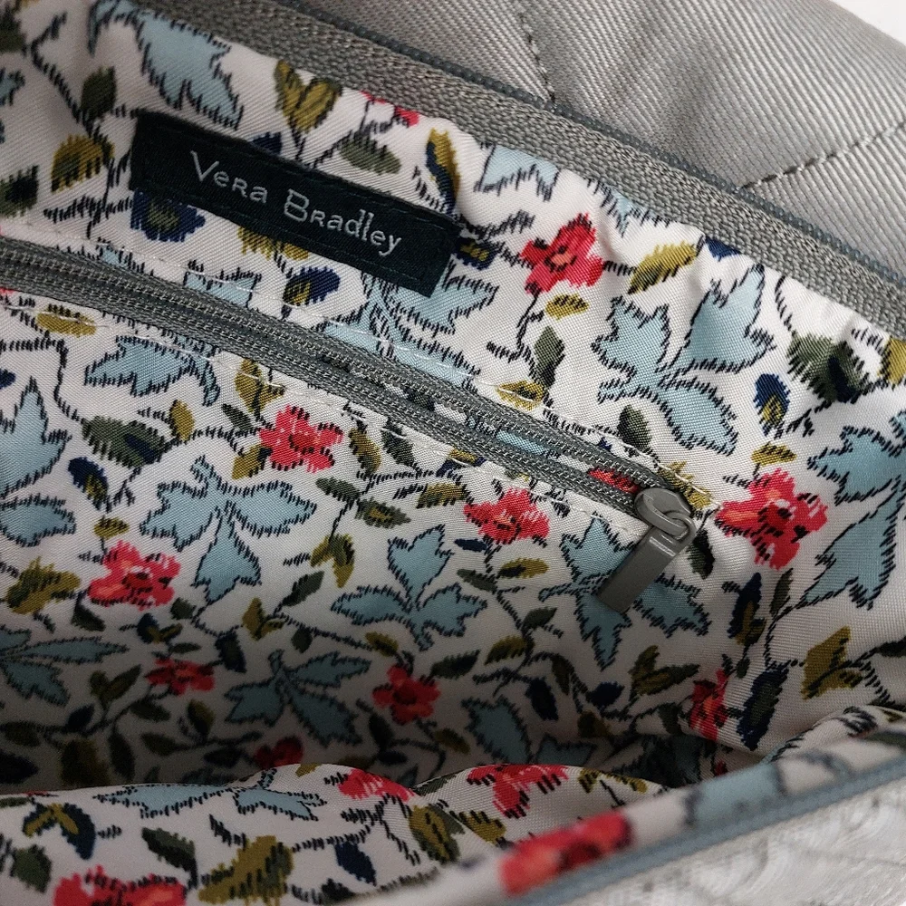 Vera Bradley Water Bouquet Roses  Turnabout Messenger Crossbody Denim Gray